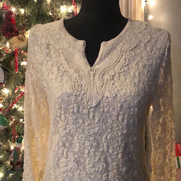 Coldwater Creek Tops - Coldwater Creek Ivory Lace Blouse Sz Medium 10-12